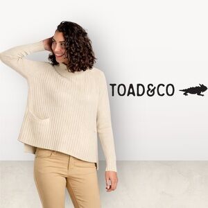 Toad&Co Clementine Mockneck Ribbed Knit Sweater Women Beige Pocket M T123019